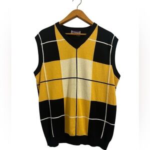 Vintage Inspired Black and Yellow V-Neck Sweater Vest size XL
